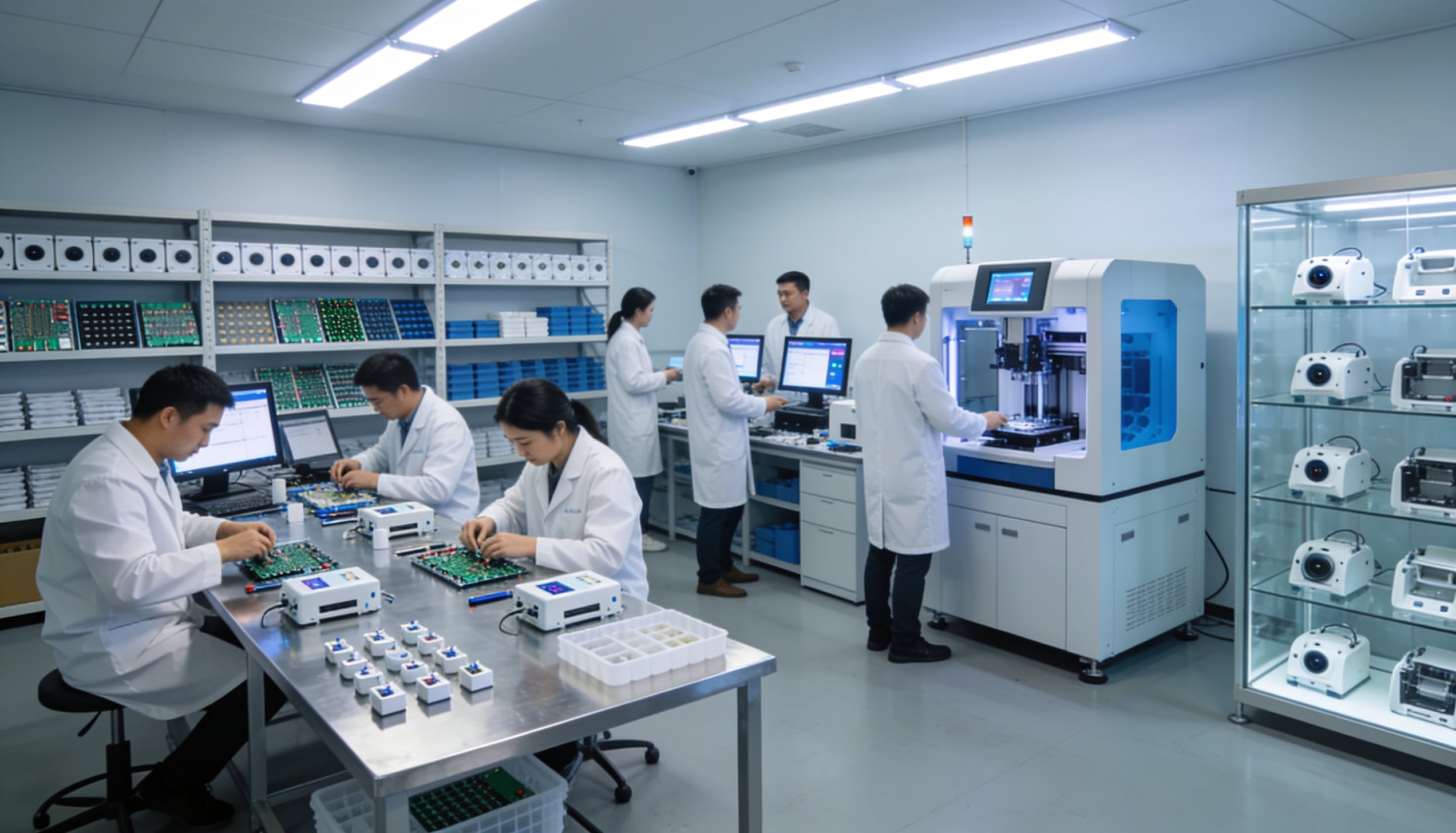 A group of people working on medical devices.