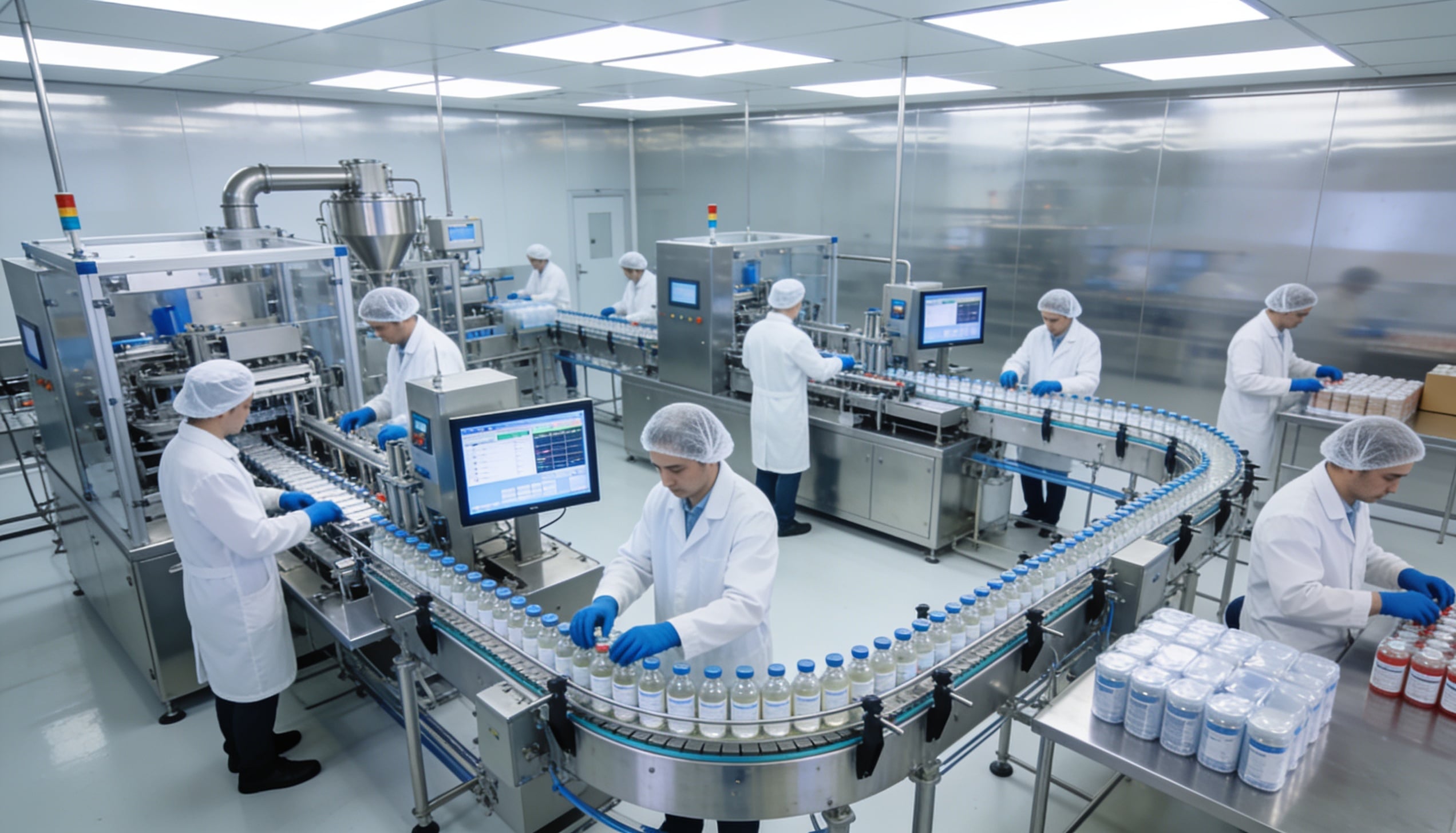 A people working in a pharmaceutical factory