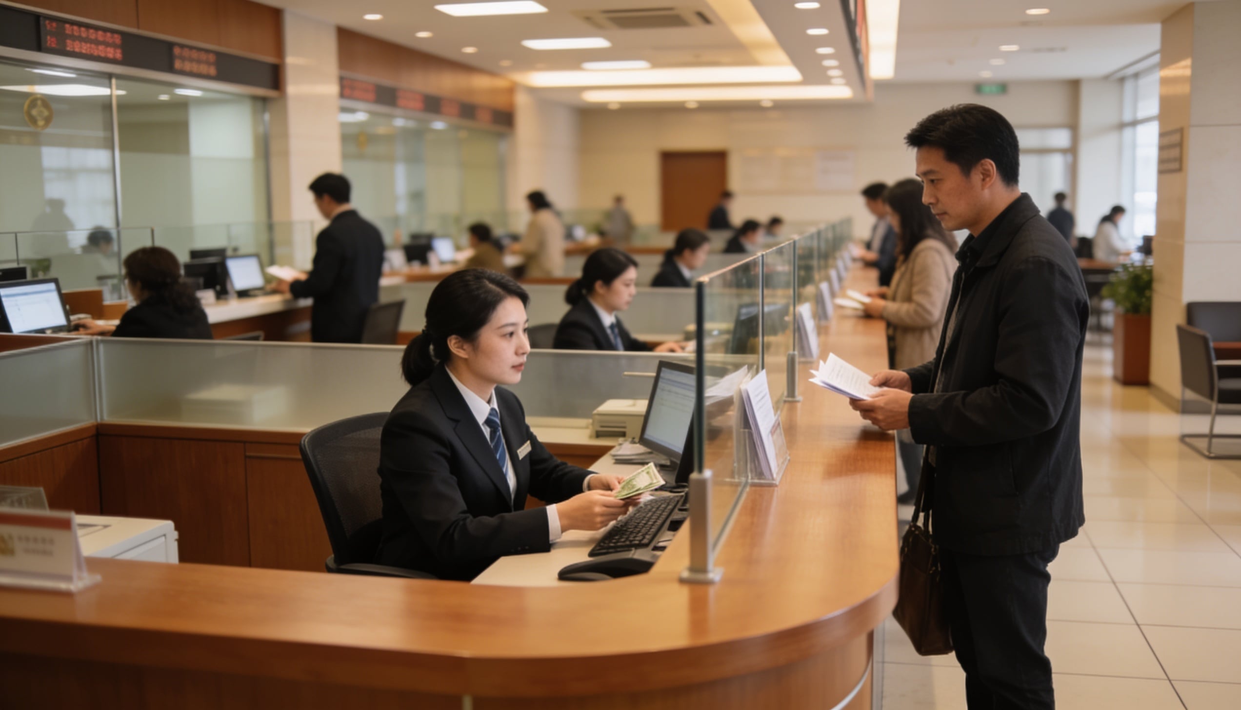people doing transaction inside a bank